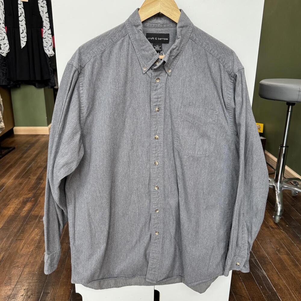 Menโs Large Tall Croft & Barrow Button Up - Grey - Casualโ - Big & Tall